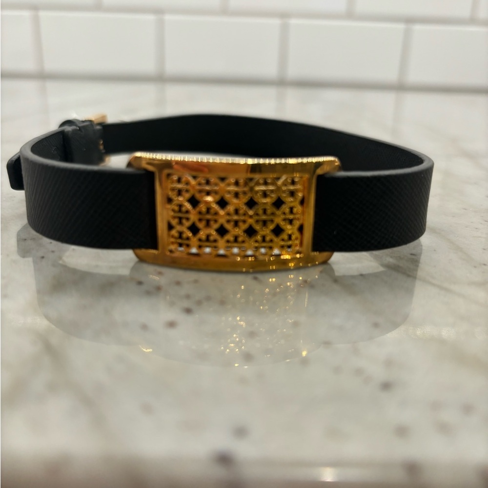 Tory Burch Gold Accent Black Leatherette Women's Bracelet